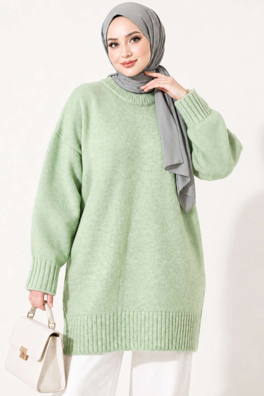 Tunique En Maille Côtelée Oversize Vert Menthe