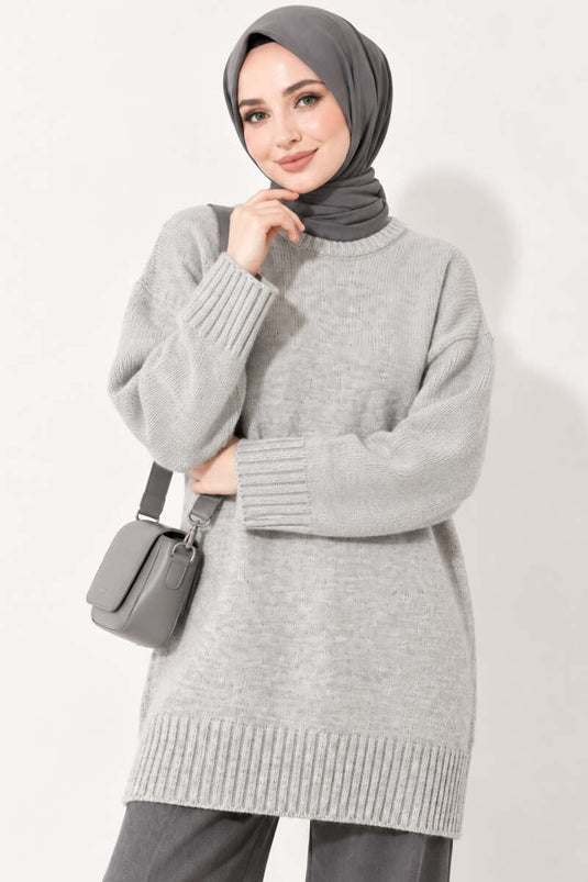 Tunique Oversize En Tricot À Rayures Gris