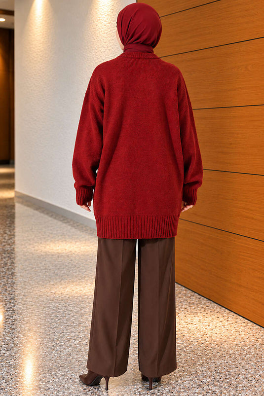 Oversize Ribanalı Triko Tunik Kiremit