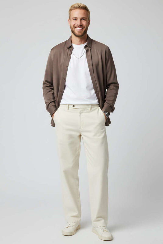 Chemise oversize Tensel pour homme, couleur café