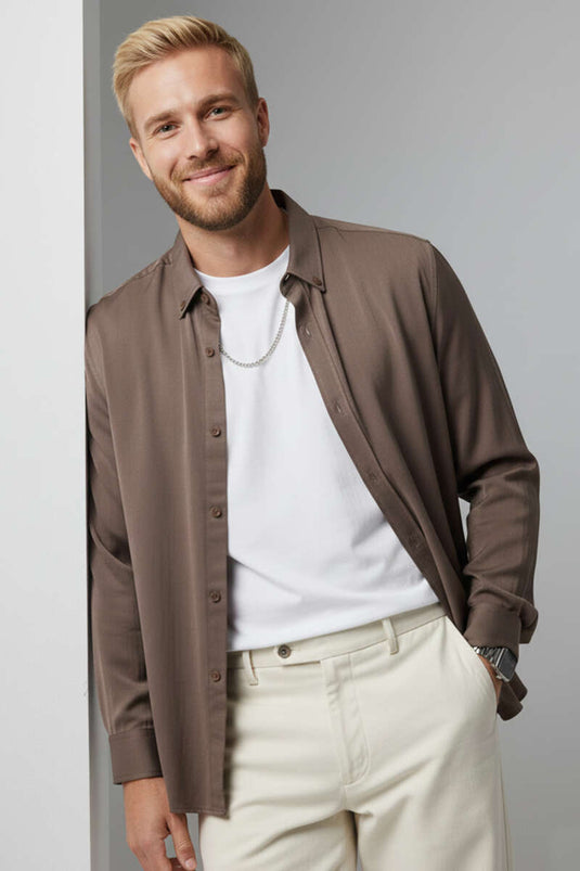 Chemise oversize Tensel pour homme, couleur café