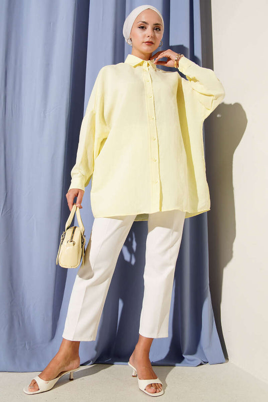 Oversized Tensel Overhemd Geel