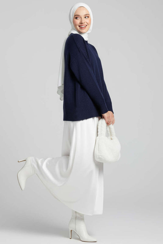 Oversize-Strickpullover, Marineblau