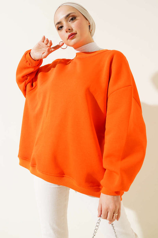 Oversize Üç İplik Basic Tunik Oranj