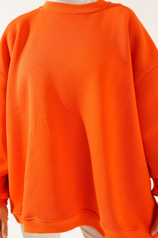 Oversize Üç İplik Basic Tunik Oranj