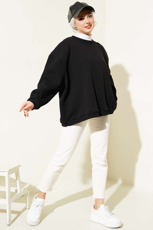 Oversize Üç İplik Basic Tunik Siyah