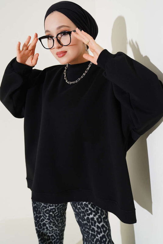 Oversize Üç İplik Sweatshirt Siyah