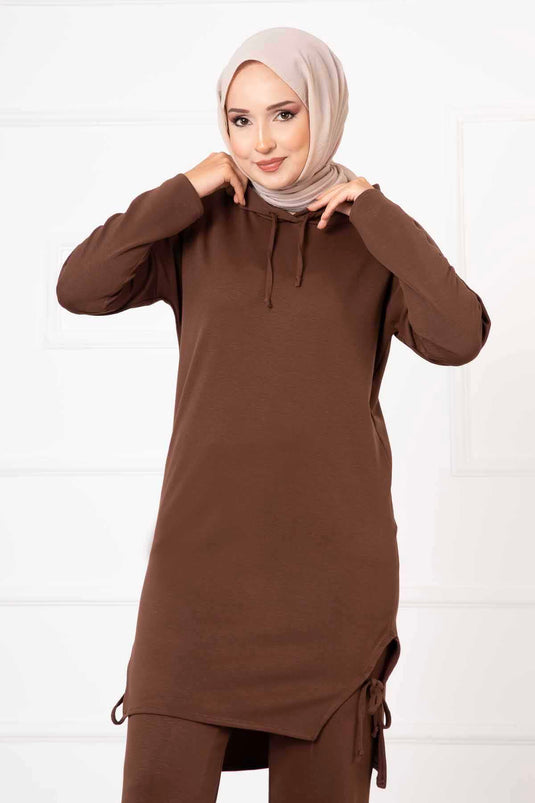 Ensemble double à capuche Oysho Marron