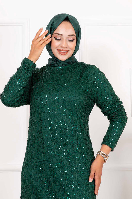 Abito da sera Hijab con paillettes Smeraldo