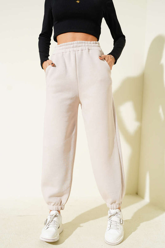 Paça Bel Lastikli Şardonlu Pantolon Bej