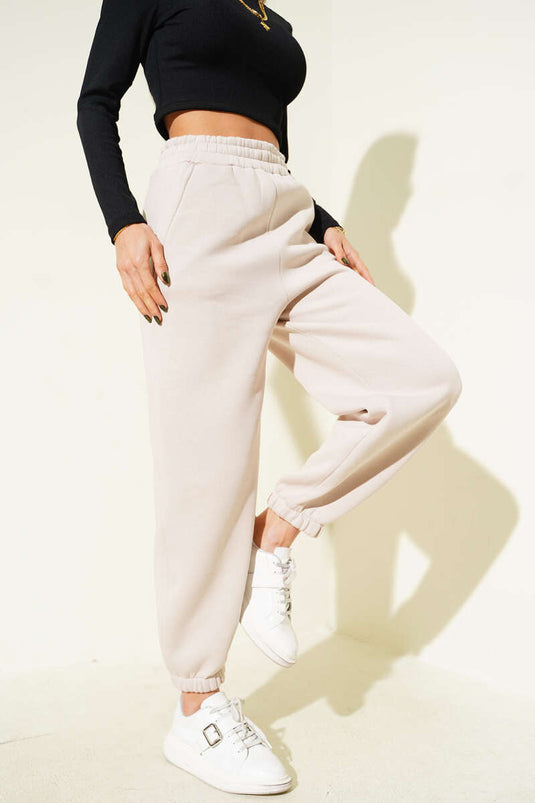 Paça Bel Lastikli Şardonlu Pantolon Bej