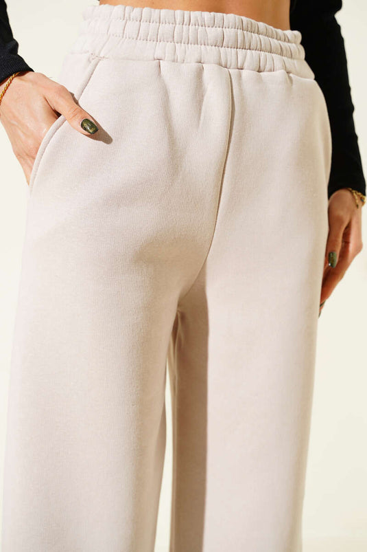 Paça Bel Lastikli Şardonlu Pantolon Bej