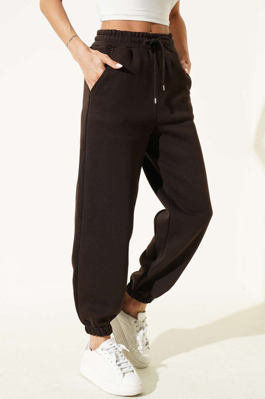 Coffee Elasticated Cuffed Fleece Pants