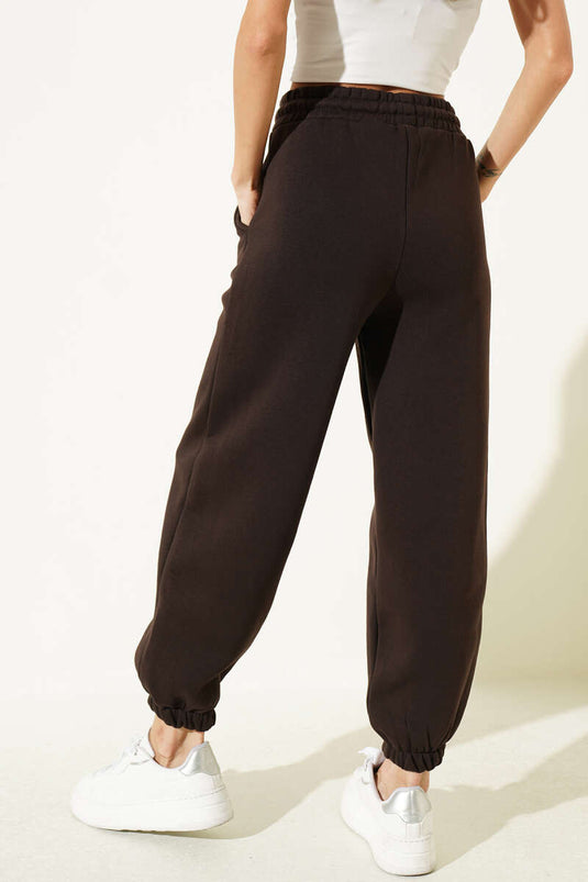 Coffee Elasticated Cuffed Fleece Pants