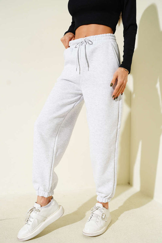 Paça Bel Lastikli Şardonlu Pantolon Melanj Gri