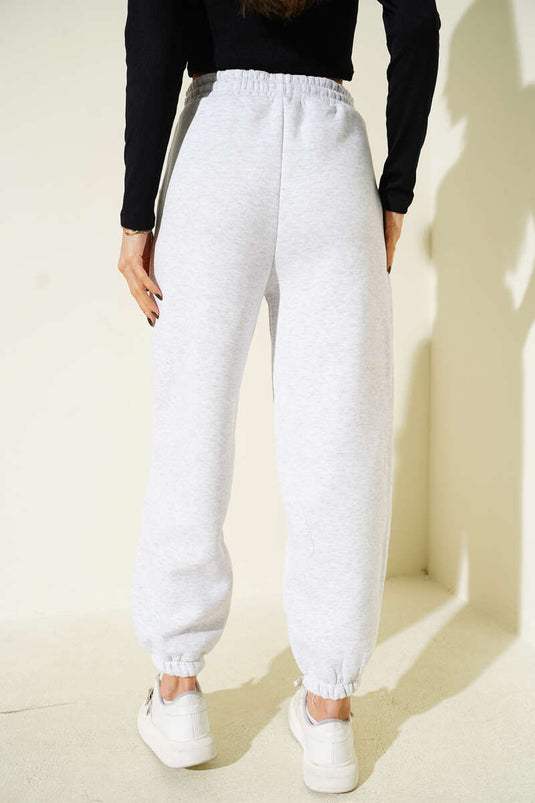 Paça Bel Lastikli Şardonlu Pantolon Melanj Gri