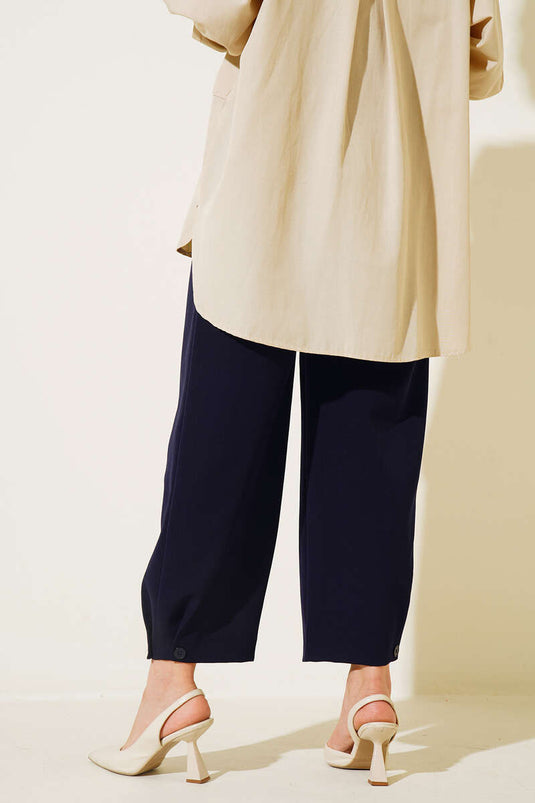 Navy Blue Buttoned Trousers