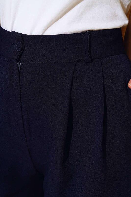 Navy Blue Buttoned Trousers