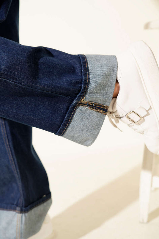 بنطلون جينز بحافة مطوية