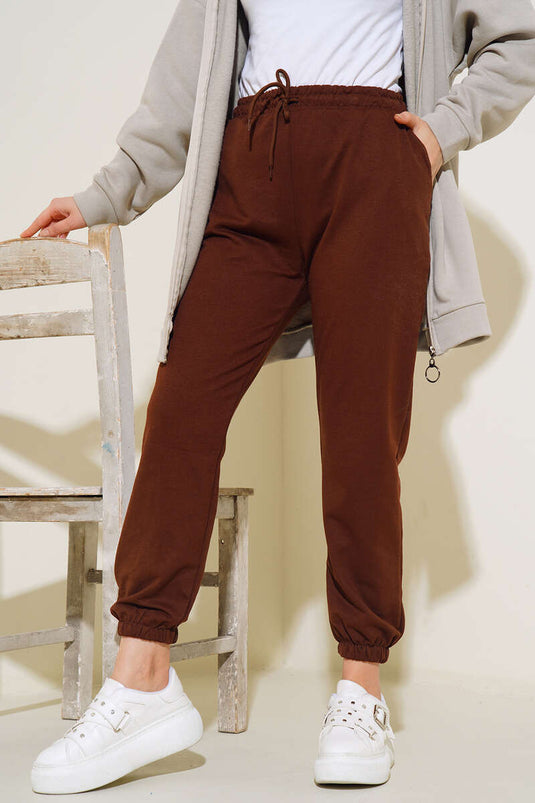 Cuffed Elastic Jogger Pants Brown