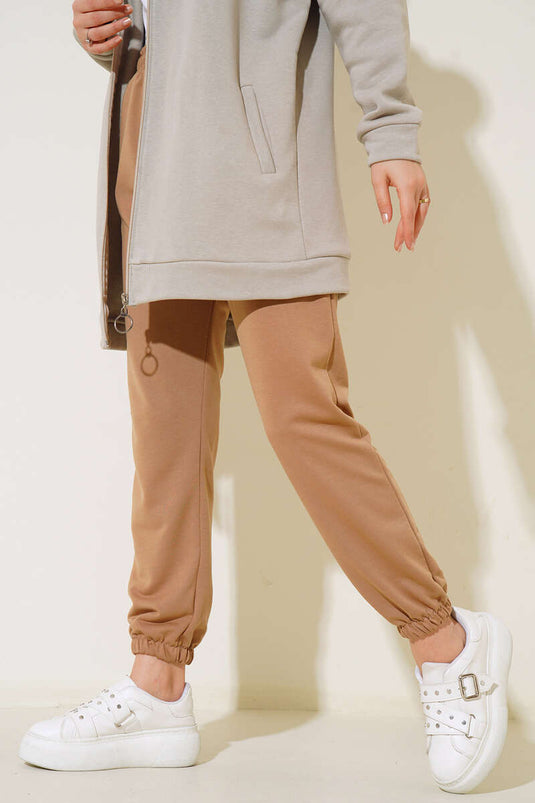 Paça Lastikli Jogger Pantolon Latte