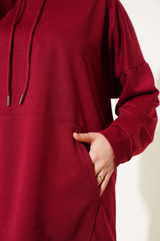 Ensemble deux pièces bordeaux à capuche et jambes élastiques