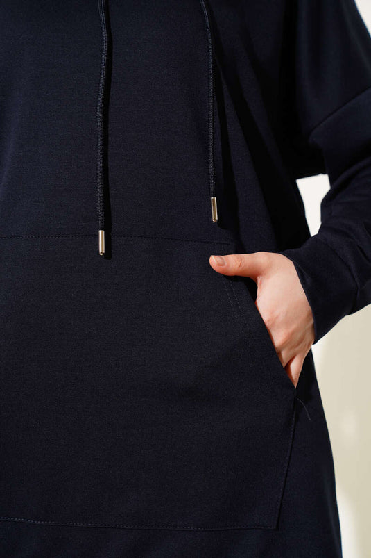 Elastic Leg Hooded Two Piece Suit Navy Blue