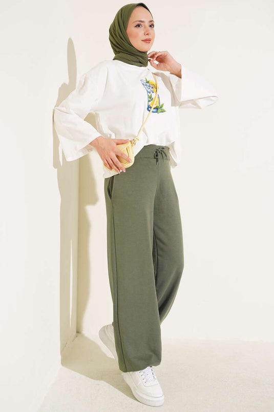 Haki Cuffed Three-Ply Trousers