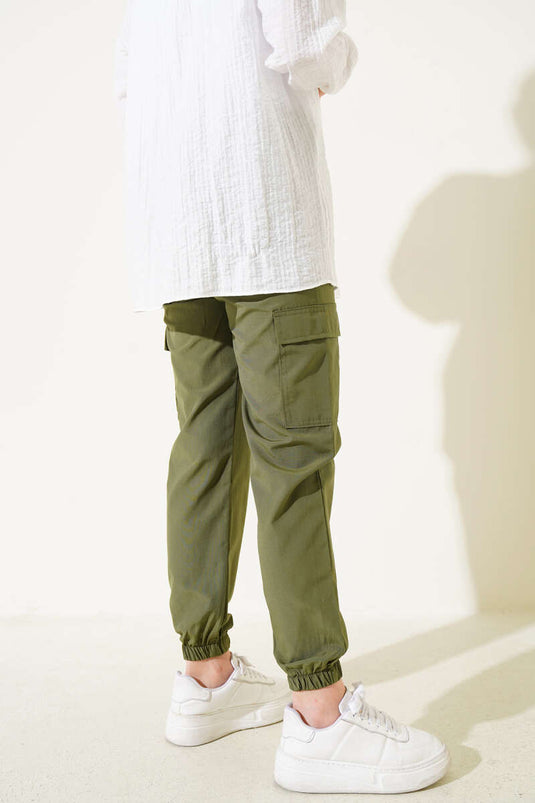 Elastic Cuffed Chain Cargo Pants Khaki