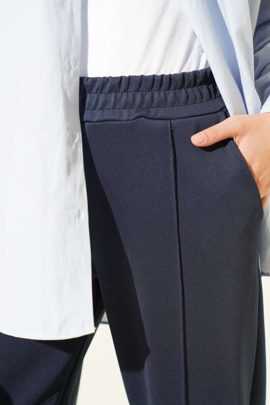 Paça Pens Detaylı Scuba Pantolon Lacivert