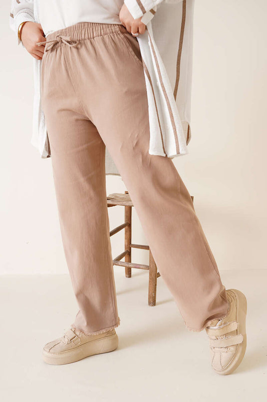 Pantalon En Gabardine À Franges Et Ourlet Vison