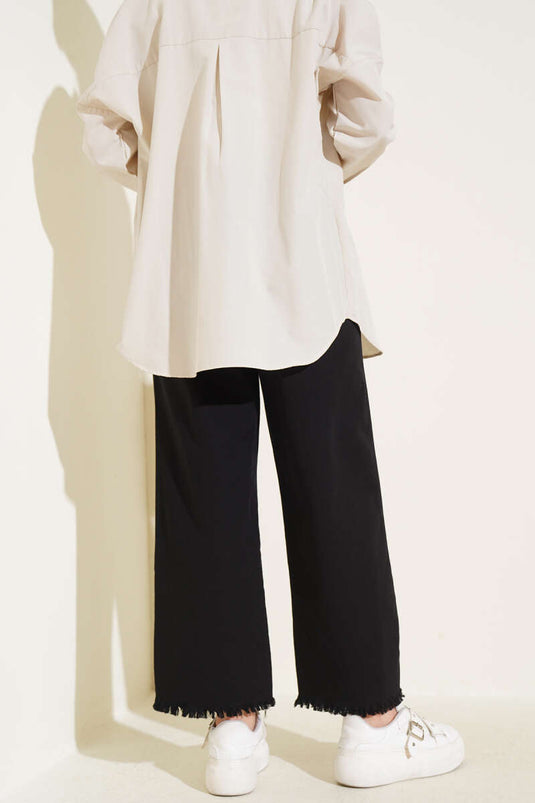 Paça Püsküllü İp Bağcık Detaylı Pantolon Siyah