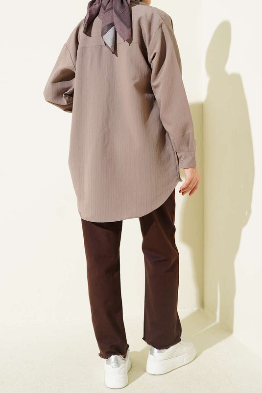 Pantalon en gabardine à taille élastique avec franges, couleur café
