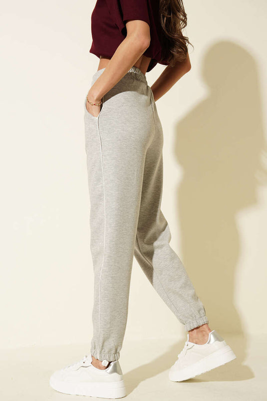 Gray Loyşa Pants with Elastic Waist and Ankles