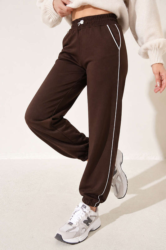 Paça ve Beli Lastikli Loyşa Pantolon Kahve