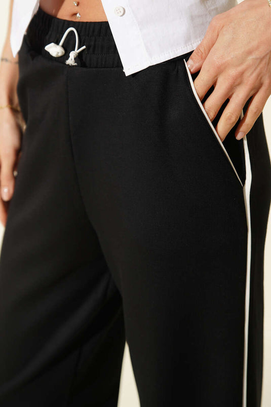 Pantalon Loyşa à Taille et Chevilles Élastiques Noir