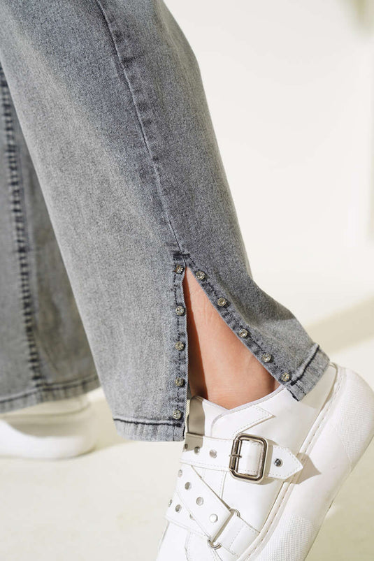 Jeans Fumé con Pietre sul Lato della Gamba