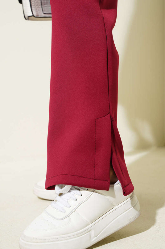 Burgundy Scuba Pants with Slit