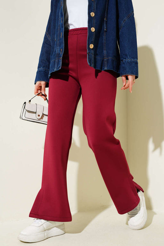 Burgundy Scuba Pants with Slit