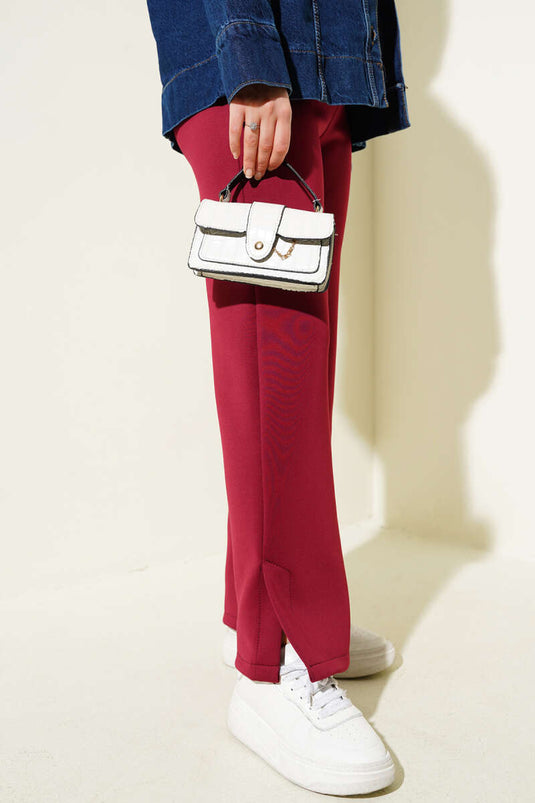 Burgundy Scuba Pants with Slit