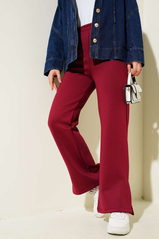 Burgundy Scuba Pants with Slit