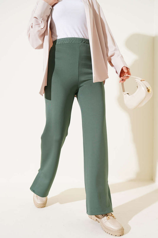 Paça Yırtmaçlı Scuba Pantolon Haki