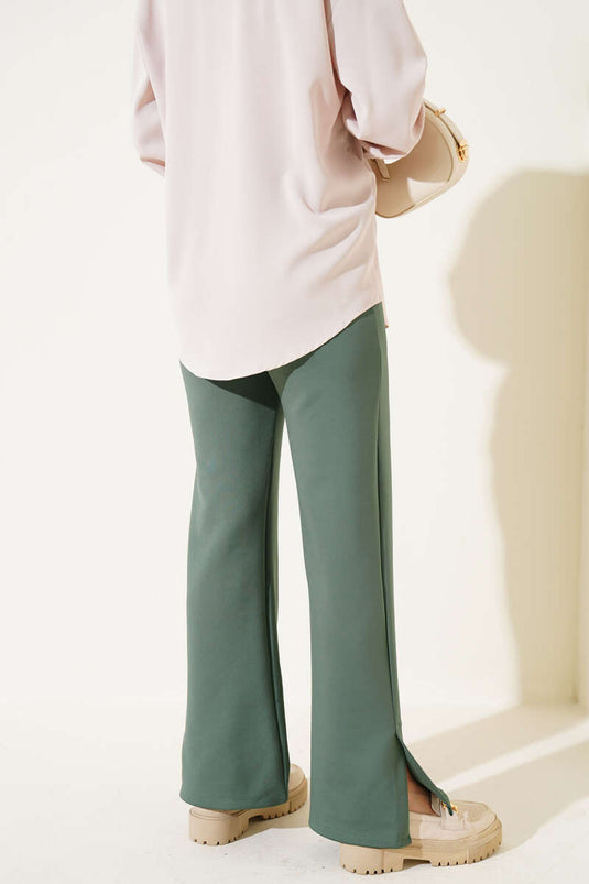 Paça Yırtmaçlı Scuba Pantolon Haki