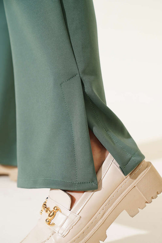 Paça Yırtmaçlı Scuba Pantolon Haki