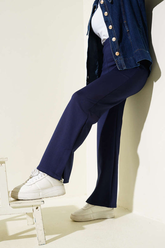 Navy Blue Split Hem Scuba Pants