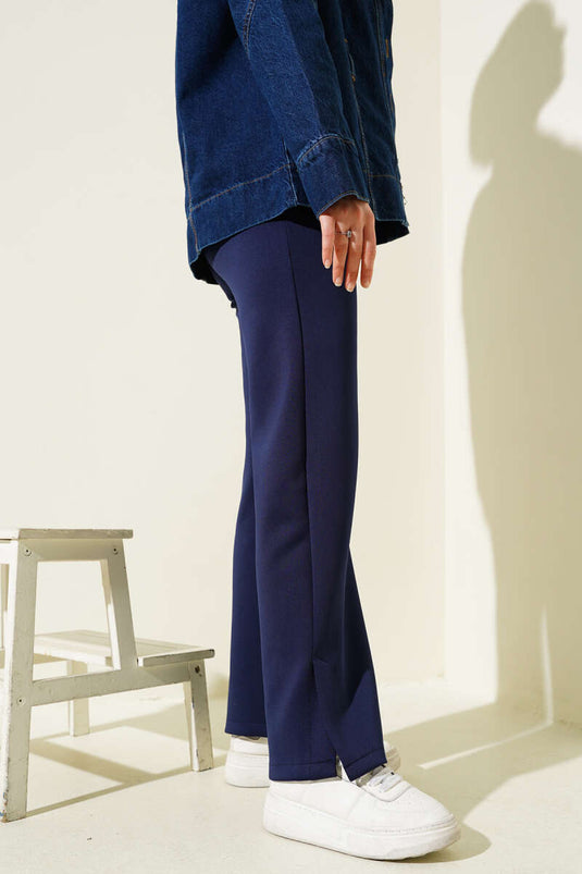 Navy Blue Split Hem Scuba Pants