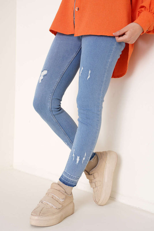 Tattered Hem Jeans Light Denim