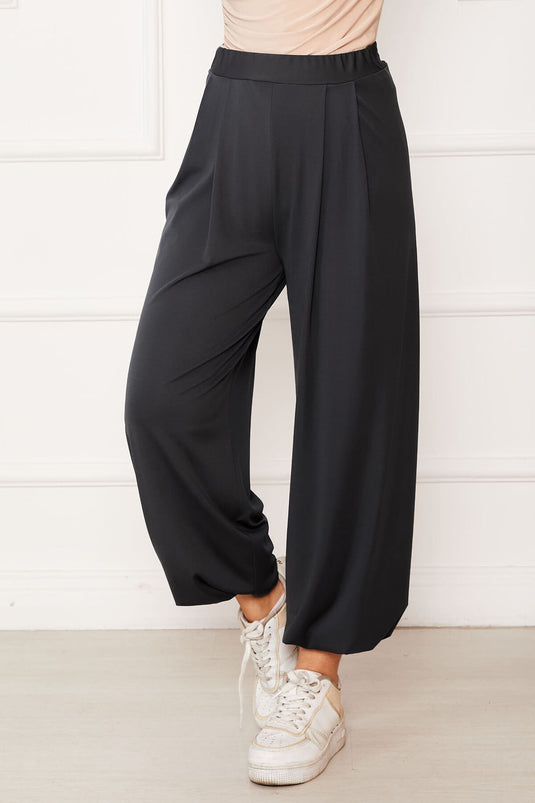 بنطلون شالوار مريح بقصة ساق مرنة، لون أنثراسيت