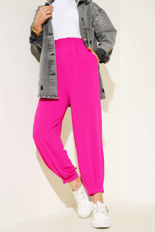 Pantalon Détail Plissé Fuchsia