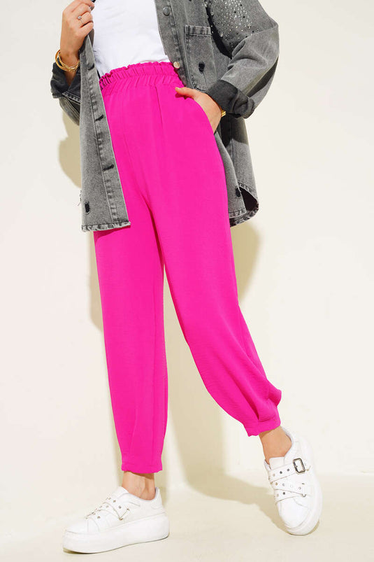 Pantalon Détail Plissé Fuchsia